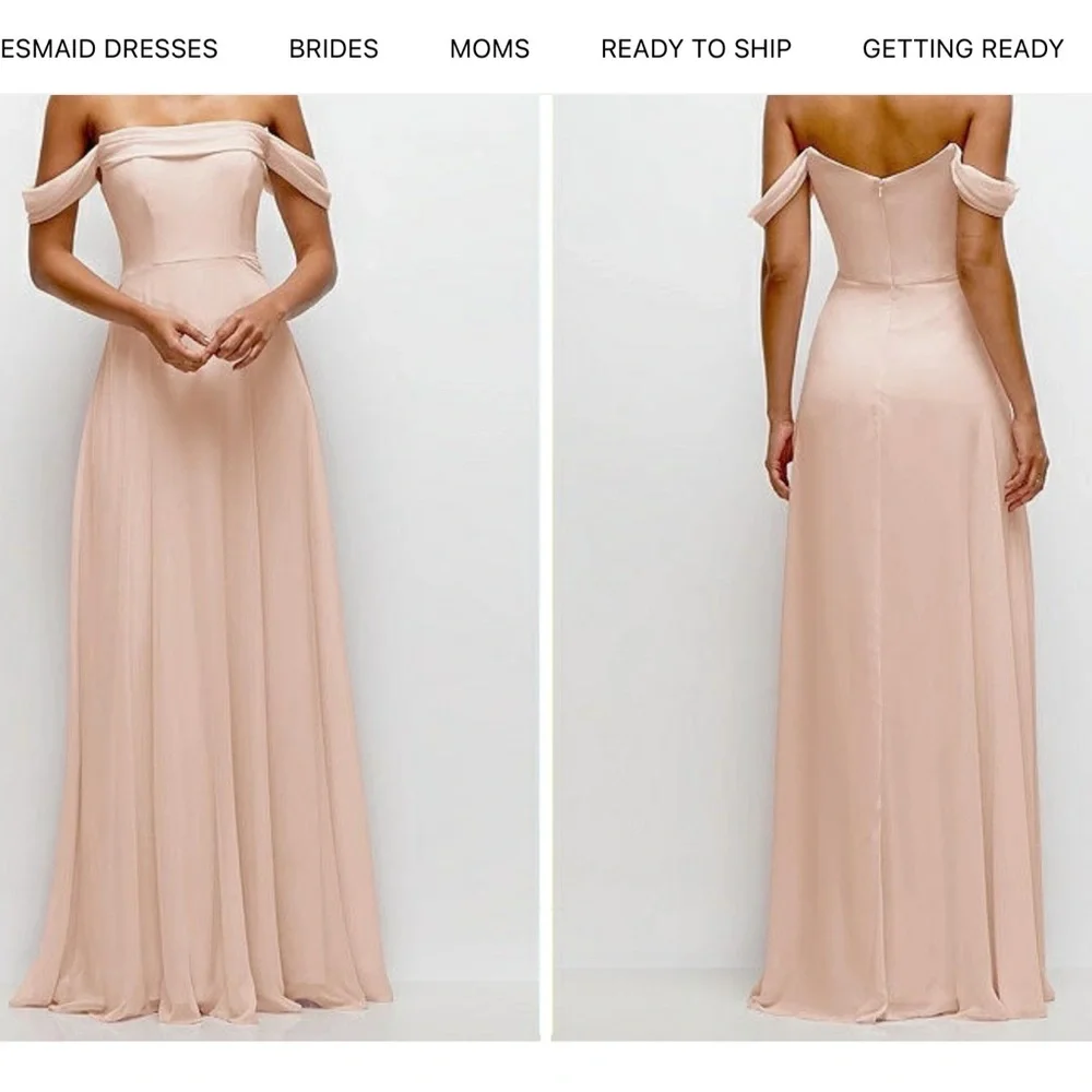 Thread Off-The-Shoulder Lux Chiffon Draped Neckline Maxi Dress Cameo 8R - Picture 3 of 11